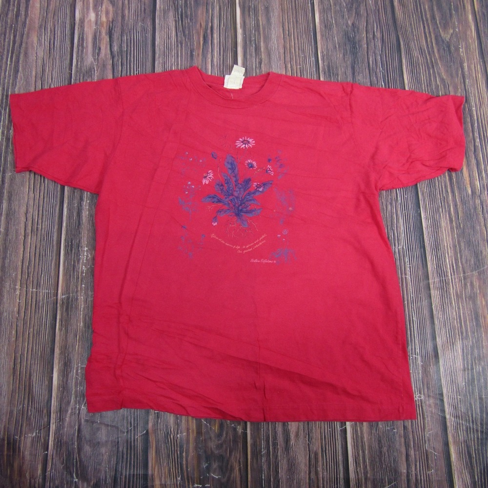 Northern Reflections T-Shirt Mens Medium Red Vintage Floral Graphic Cotton Tee‎